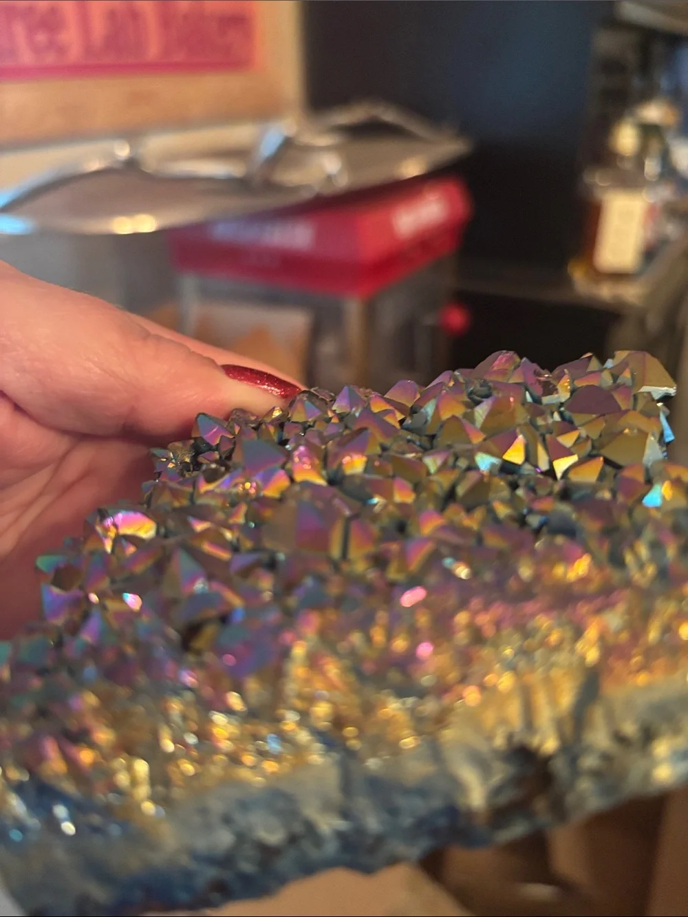Rainbow Aura Geode Cluster Decorative Accent Multicolor